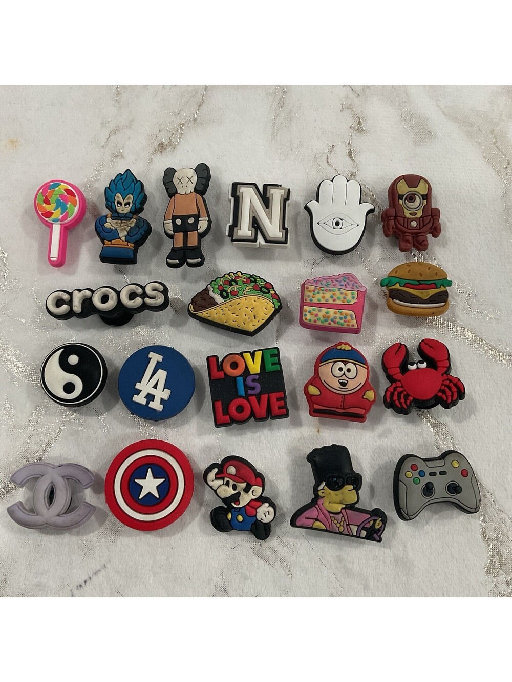 Assorted Lot Of 20 Authentic Jibbitz For Crocs By Rangers-Barbie-Ted Lasso